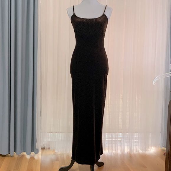 Timing Dresses Timing Vintage Column Gown Rich Copper Brown Velvet